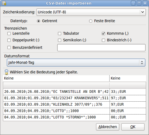 Fenster CSV-Datei importieren