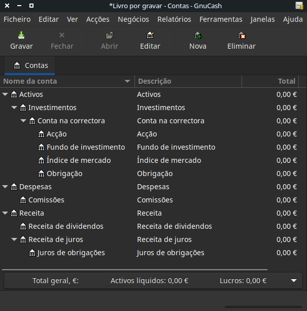 Plano de contas de investimento