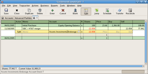 Example of moderate stock split transaction in the stock’s register